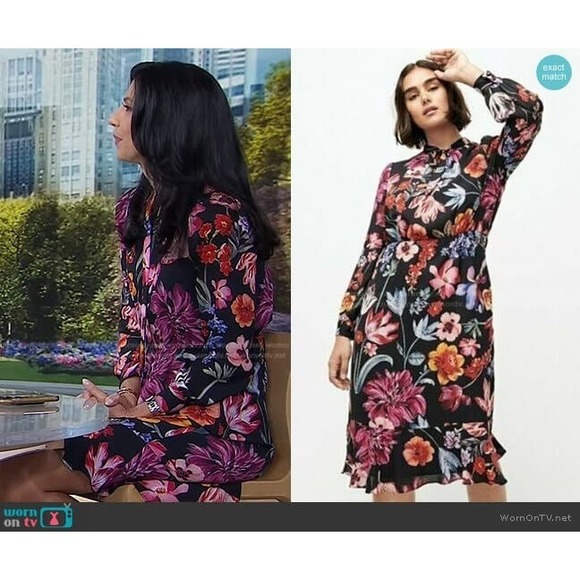 J Crew Womens Dutch Floral Dress 6 Midi Tie-Neck Pink Black Cocktail Preppy - Picture 3 of 10